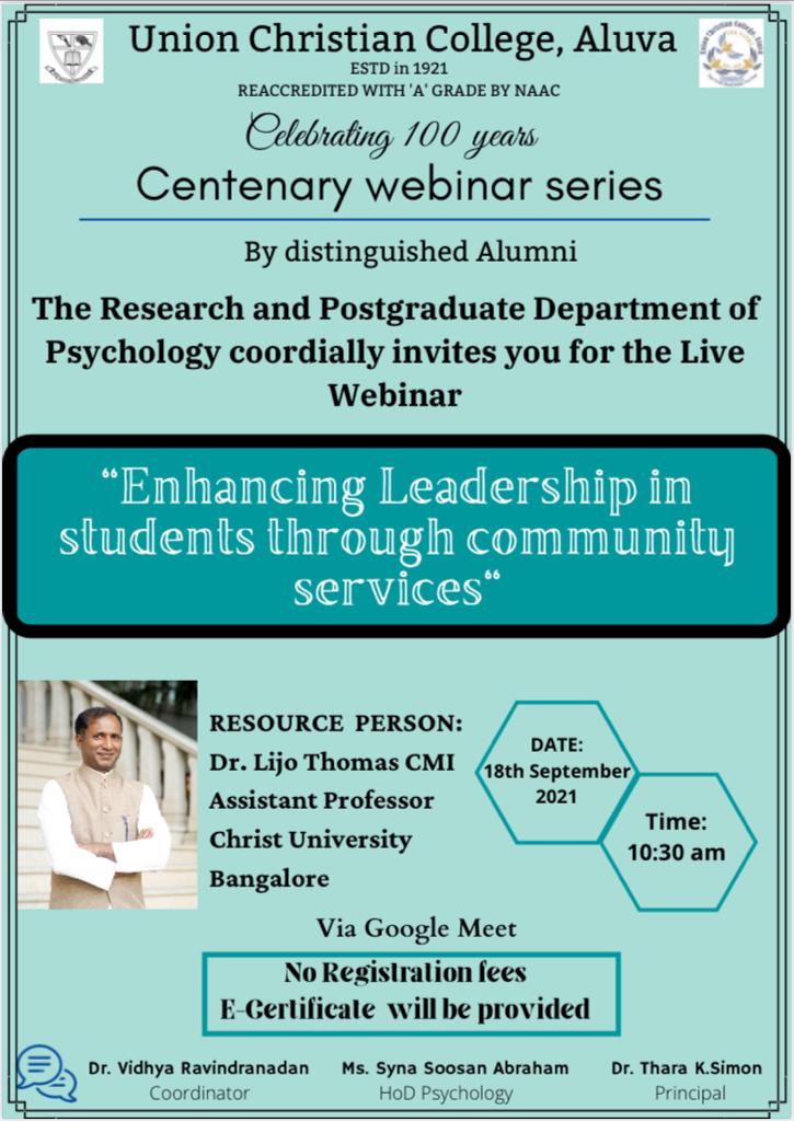 Centenary webinar series 2021