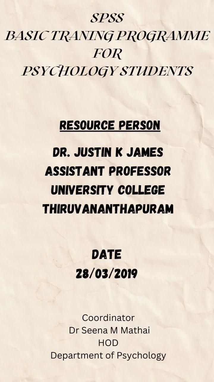 SPSS TRAINING PROGRAMME FOR PSYCHOLOGY STUDENTS